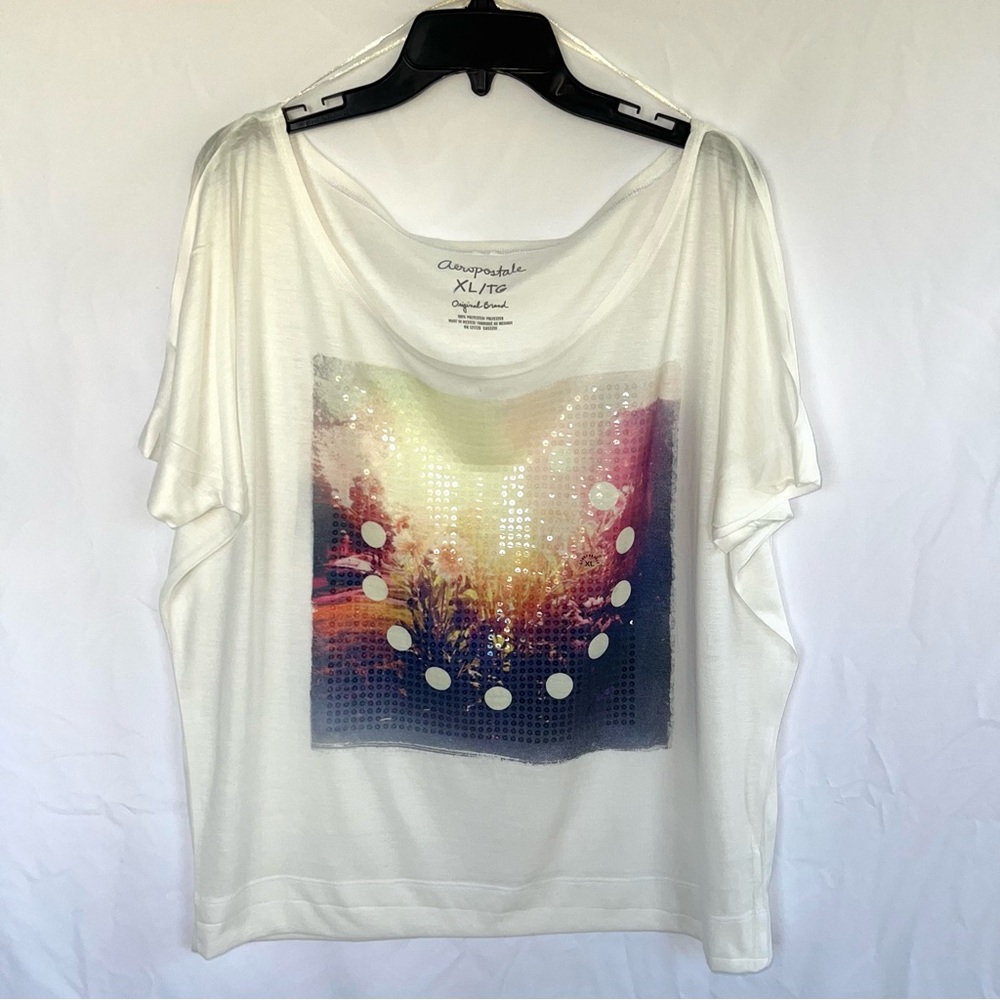 Aeropostale Women's Sequin Graphic T-Shirt Size XL